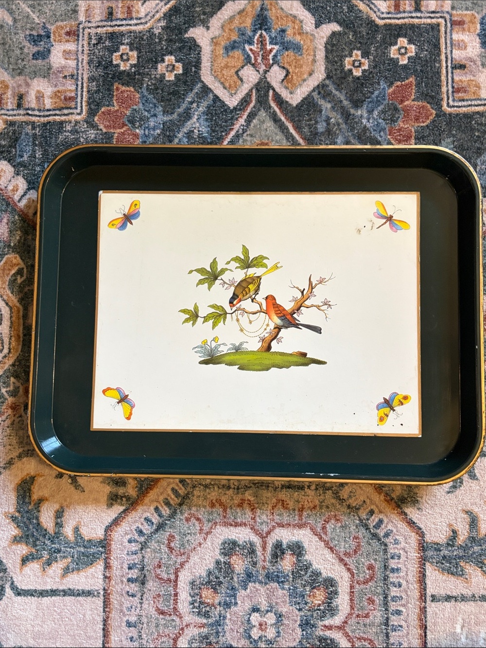 Vintage Lady Clare Decorative Bird & Butterfly Motif Navy Tray